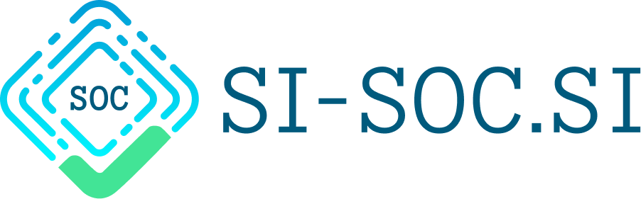 Logotip SI-SOC — Slovenski varnostno-operativni center za kibernetsko zaščito.